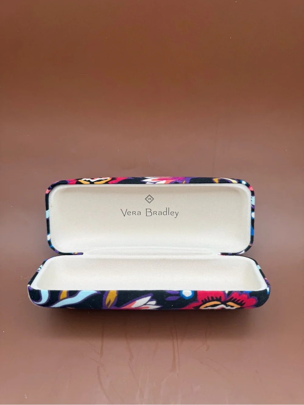 Vera Bradley Black Floral Hard Shell Clam Eyeglass Case Foxwood Pattern Retired